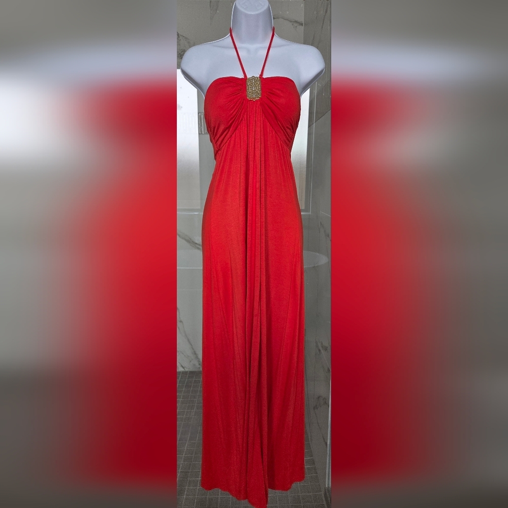 Teeze Me Orange Halter Maxi Dress- Size S